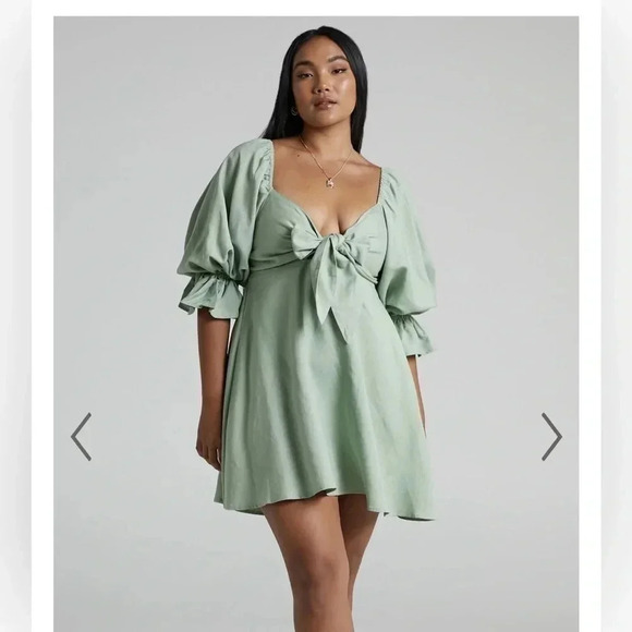 NEW Charlie Holiday Sonny Dress Puffed Sleeve Size Medium On or Off Shoulder - Picture 1 of 11